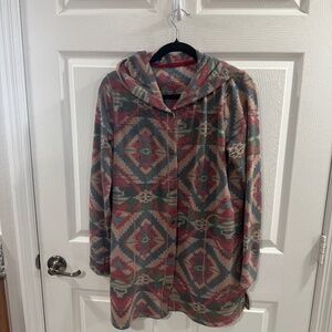 Cuddl Duds Hoodie Women's Small Pink/Blue/Green Snap Closure Thumb Hole Pockets